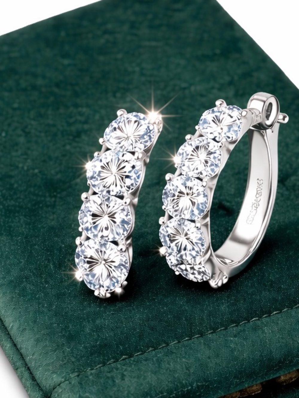 Moissanite Hoop Earrings .14 oz – S925 Sterling Silver w/ Secure Hinged Closure